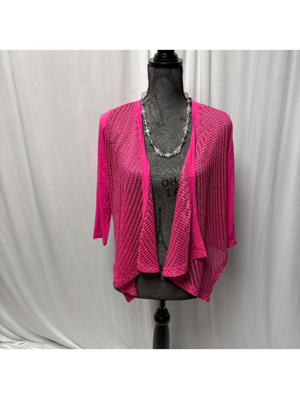 Yest Open Front Cardigan Sheer Design Womens Sz 6 Hot Pink Lightweight Layering